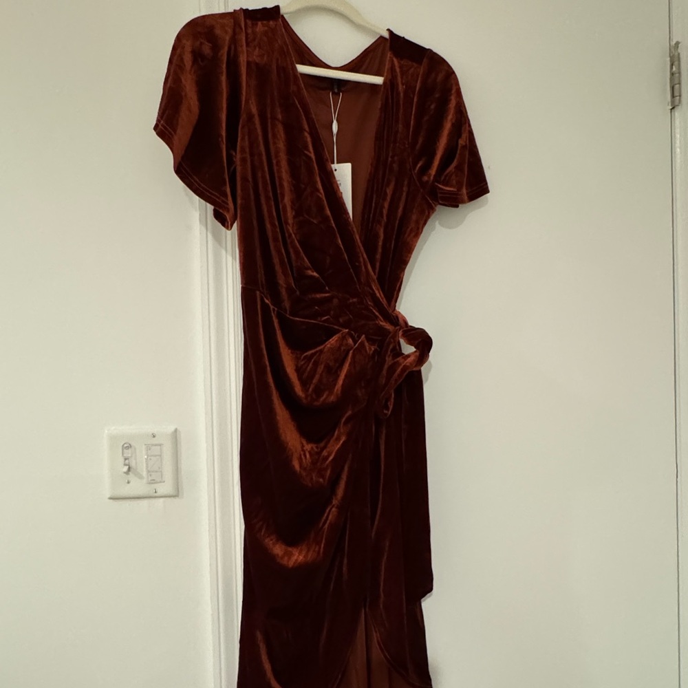 Ever Pretty Asymmetrical Velvet Dress in Deep Brown
